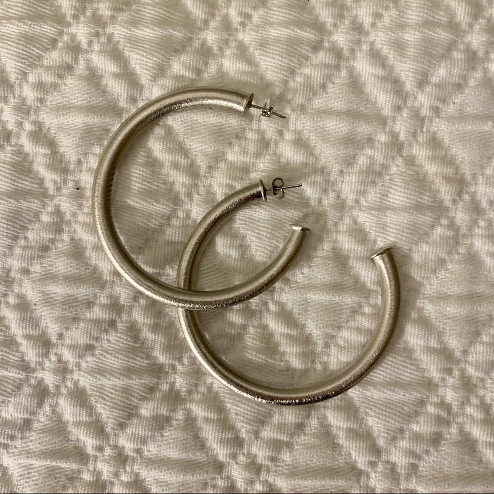 Brushed silver hoops